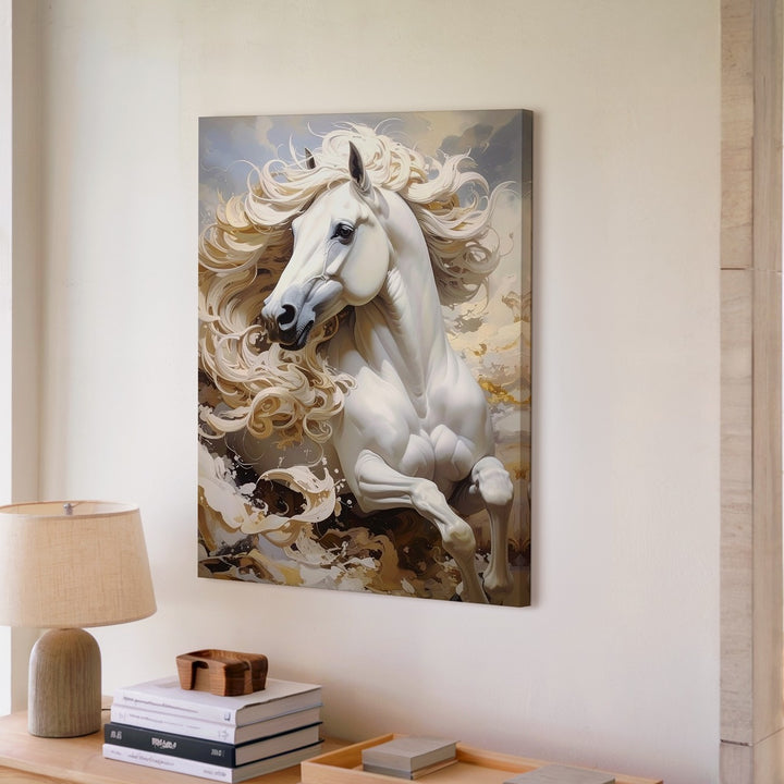 Majestic White Horse Canvas – Dreamlike Galloping Art - Gifitto