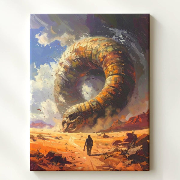 Sandworm Encounter Canvas – Colossal Desert Creature Emerging from the Sand - Gifitto