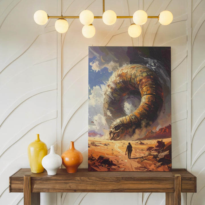 Sandworm Encounter Canvas – Colossal Desert Creature Emerging from the Sand - Gifitto