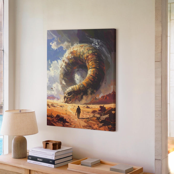 Sandworm Encounter Canvas – Colossal Desert Creature Emerging from the Sand - Gifitto