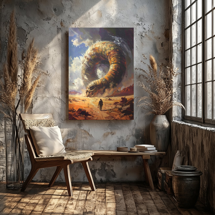 Sandworm Encounter Canvas – Colossal Desert Creature Emerging from the Sand - Gifitto