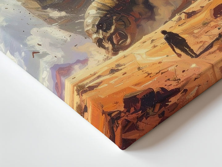 Sandworm Encounter Canvas – Colossal Desert Creature Emerging from the Sand - Gifitto