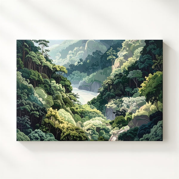 Endless Forest Canopy Canvas – Stylized Aerial Nature Wall Art - Gifitto