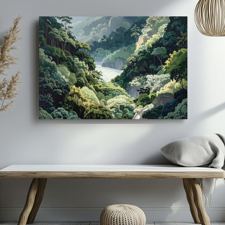 Endless Forest Canopy Canvas – Stylized Aerial Nature Wall Art - Gifitto