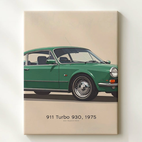 Minimalist Green Porsche 911 Turbo 930 Canvas – Vintage 1975 Sports Car Wall Art - Gifitto