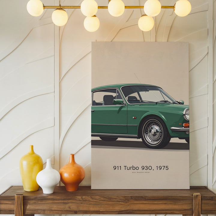 Minimalist Green Porsche 911 Turbo 930 Canvas – Vintage 1975 Sports Car Wall Art - Gifitto