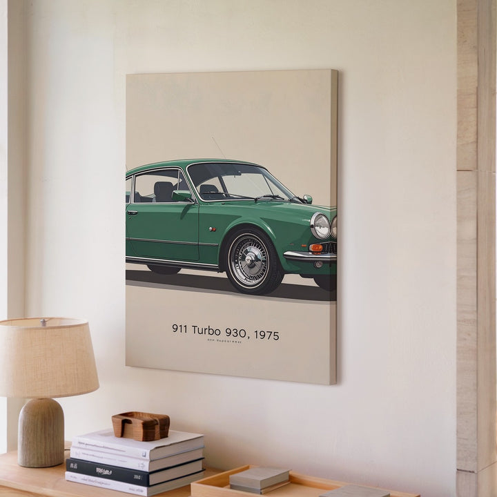 Minimalist Green Porsche 911 Turbo 930 Canvas – Vintage 1975 Sports Car Wall Art - Gifitto