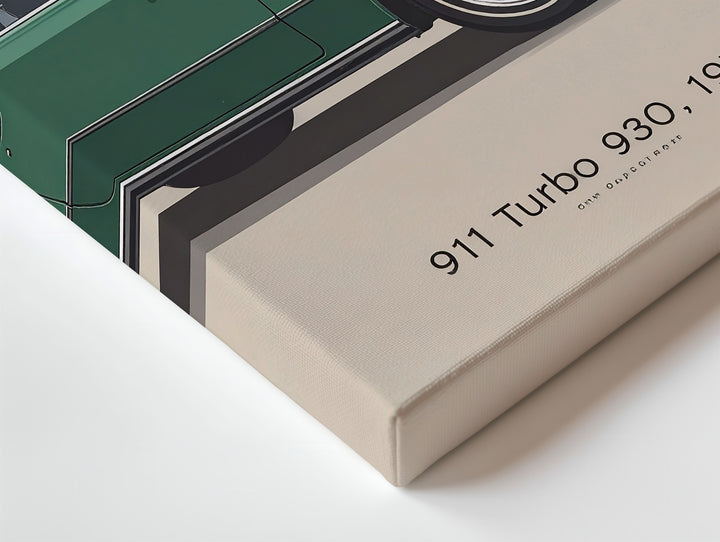 Minimalist Green Porsche 911 Turbo 930 Canvas – Vintage 1975 Sports Car Wall Art - Gifitto