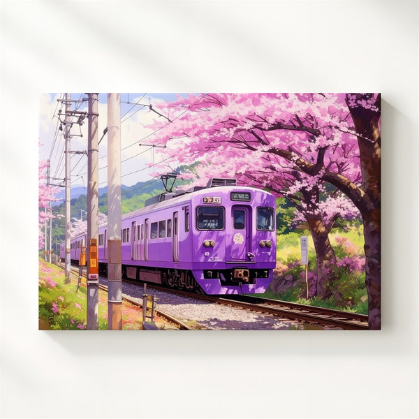 Sakura Train Journey Canvas – Japanese Spring Transit Wall Art - Gifitto