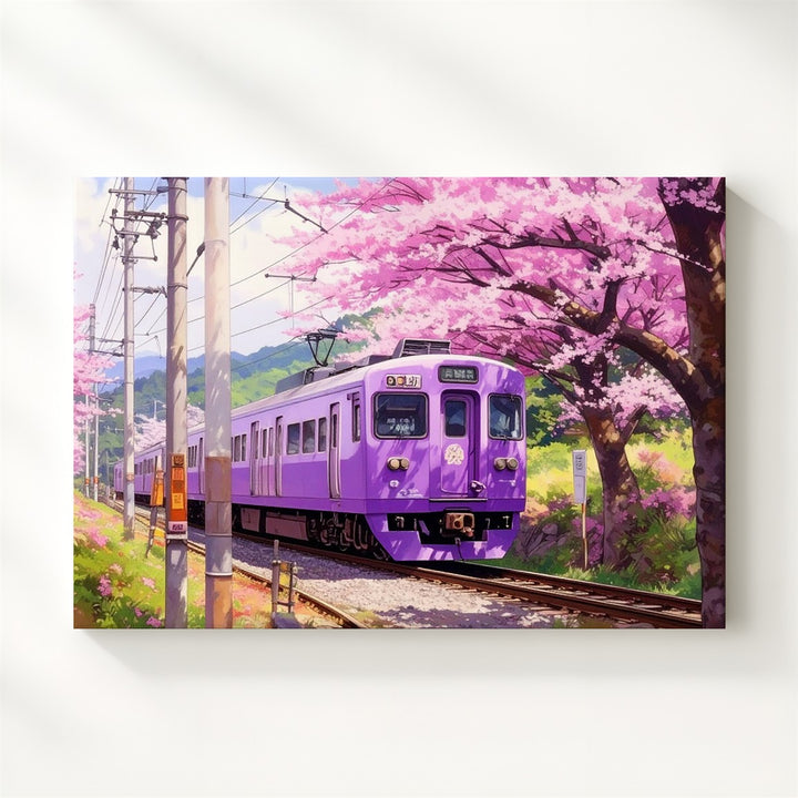 Sakura Train Journey Canvas – Japanese Spring Transit Wall Art - Gifitto