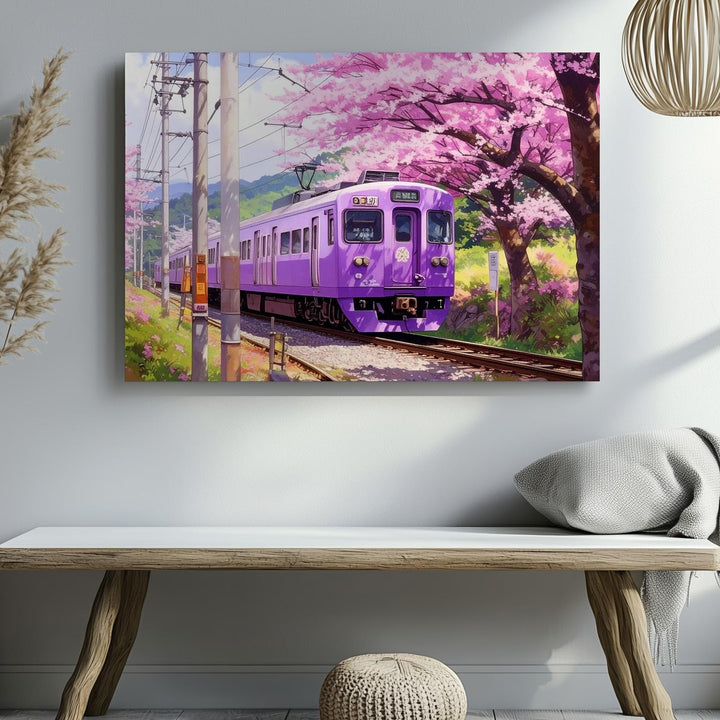 Sakura Train Journey Canvas – Japanese Spring Transit Wall Art - Gifitto