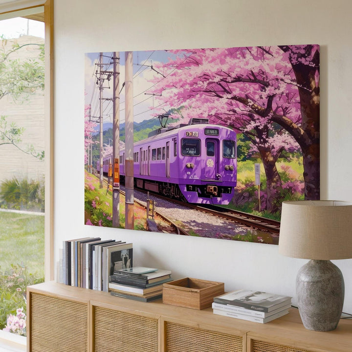 Sakura Train Journey Canvas – Japanese Spring Transit Wall Art - Gifitto