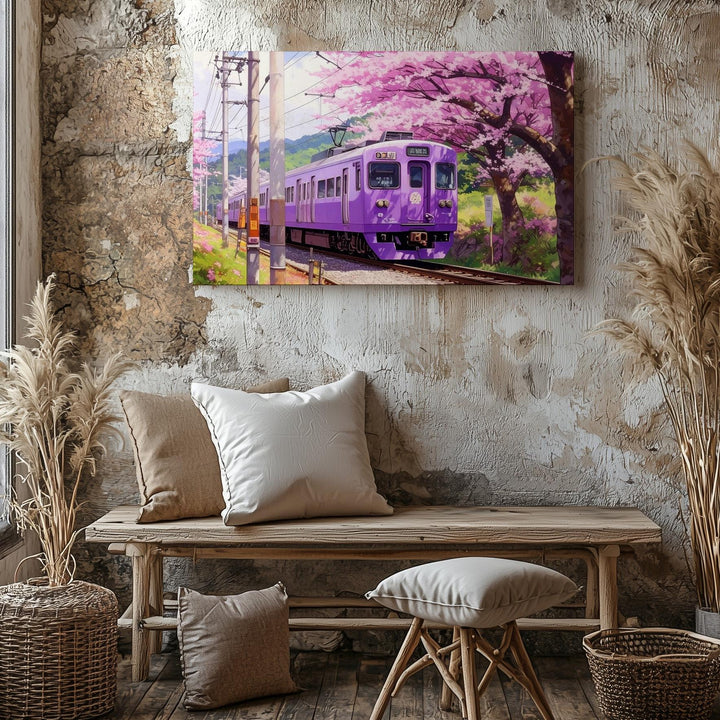 Sakura Train Journey Canvas – Japanese Spring Transit Wall Art - Gifitto
