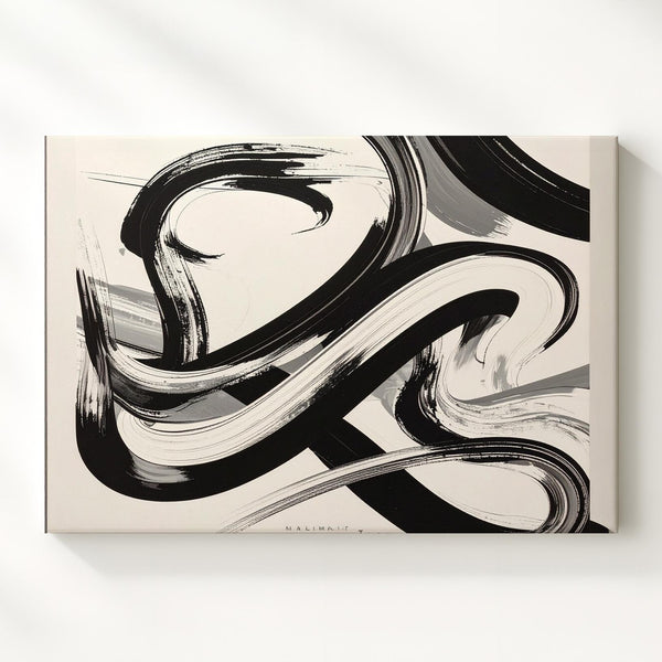Abstract Brushstroke Canvas – Gestural Black & White Minimalist Art - Gifitto