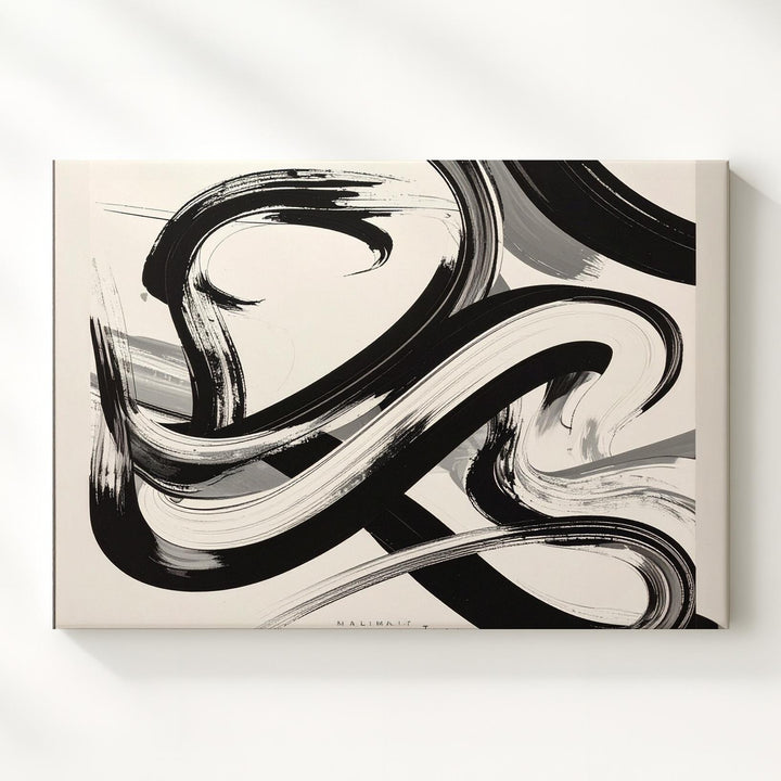 Abstract Brushstroke Canvas – Gestural Black & White Minimalist Art - Gifitto