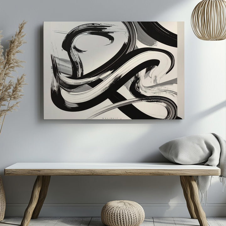 Abstract Brushstroke Canvas – Gestural Black & White Minimalist Art - Gifitto