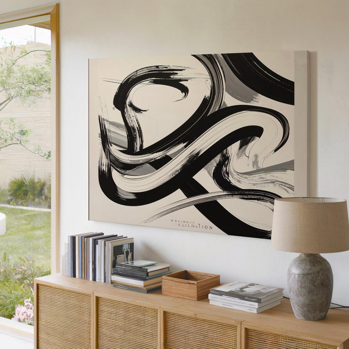 Abstract Brushstroke Canvas – Gestural Black & White Minimalist Art - Gifitto