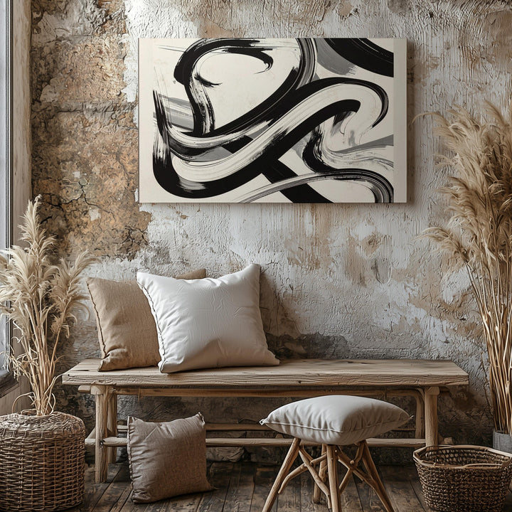 Abstract Brushstroke Canvas – Gestural Black & White Minimalist Art - Gifitto