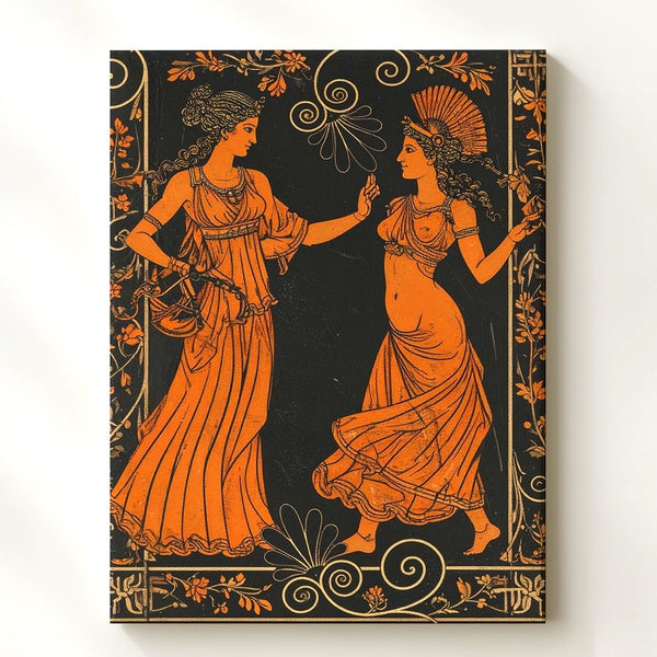 Greek Red-Figure Dancing Women Canvas – Classical Celebration Wall Art - Gifitto