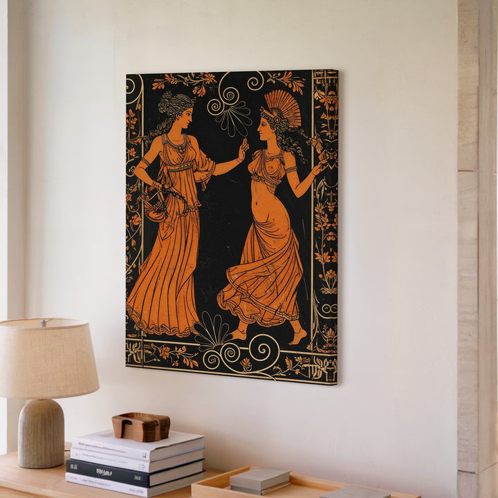 Greek Red-Figure Dancing Women Canvas – Classical Celebration Wall Art - Gifitto