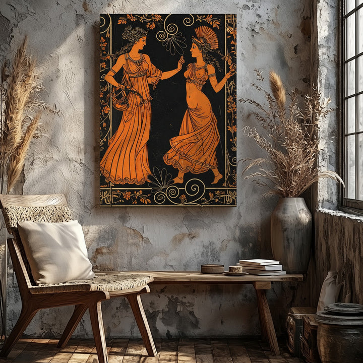 Greek Red-Figure Dancing Women Canvas – Classical Celebration Wall Art - Gifitto