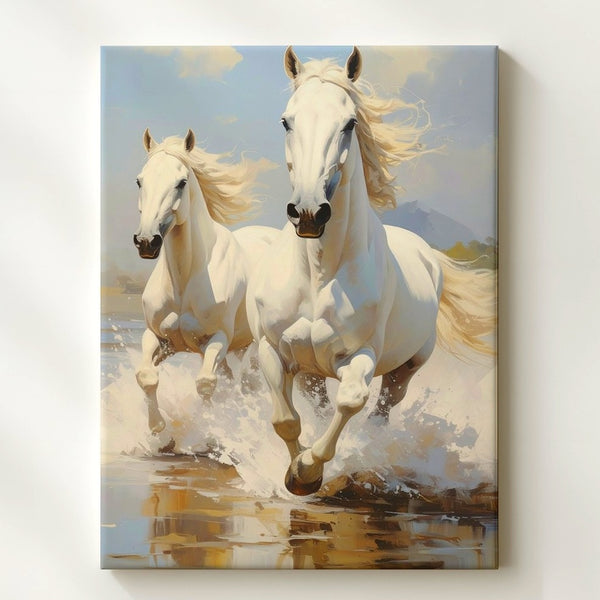 Wild Freedom White Horses Canvas – Dynamic Galloping Water Art - Gifitto