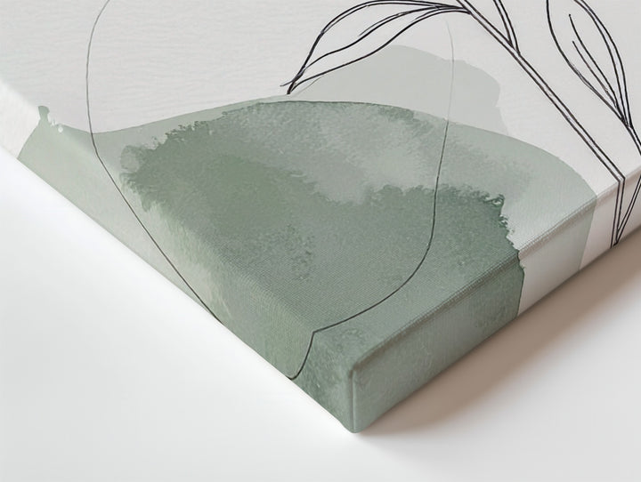 Minimalist Botanical Canvas – Fine Line Flower Stem with Watercolor Accents - Gifitto