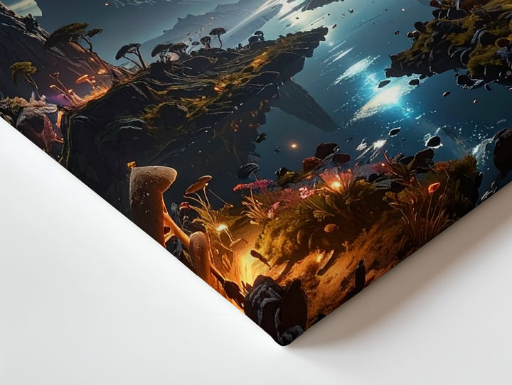 Alien Wilderness Canvas – Glowing Mushrooms and Travelers in Surreal Landscape - Gifitto