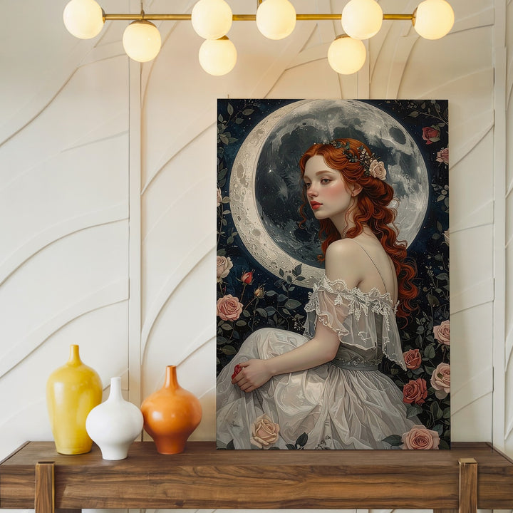 Moonlit Rose Garden Canvas – Romantic Fantasy Woman Portrait - Gifitto