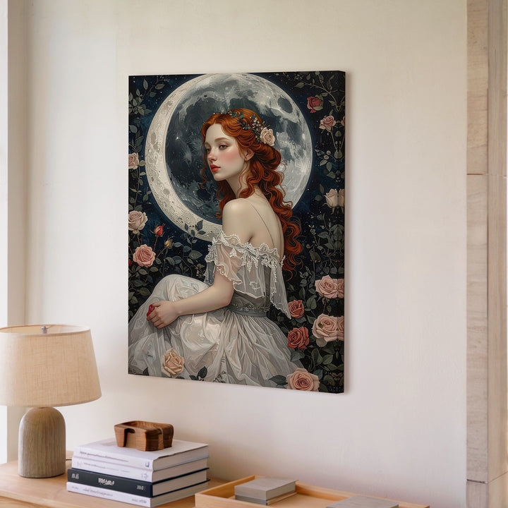Moonlit Rose Garden Canvas – Romantic Fantasy Woman Portrait - Gifitto