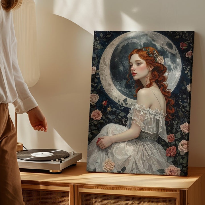 Moonlit Rose Garden Canvas – Romantic Fantasy Woman Portrait - Gifitto