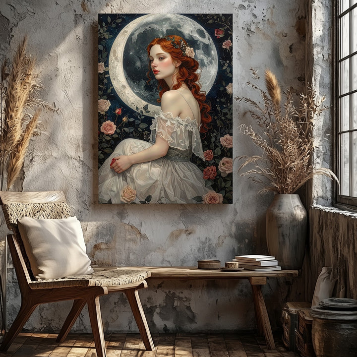 Moonlit Rose Garden Canvas – Romantic Fantasy Woman Portrait - Gifitto