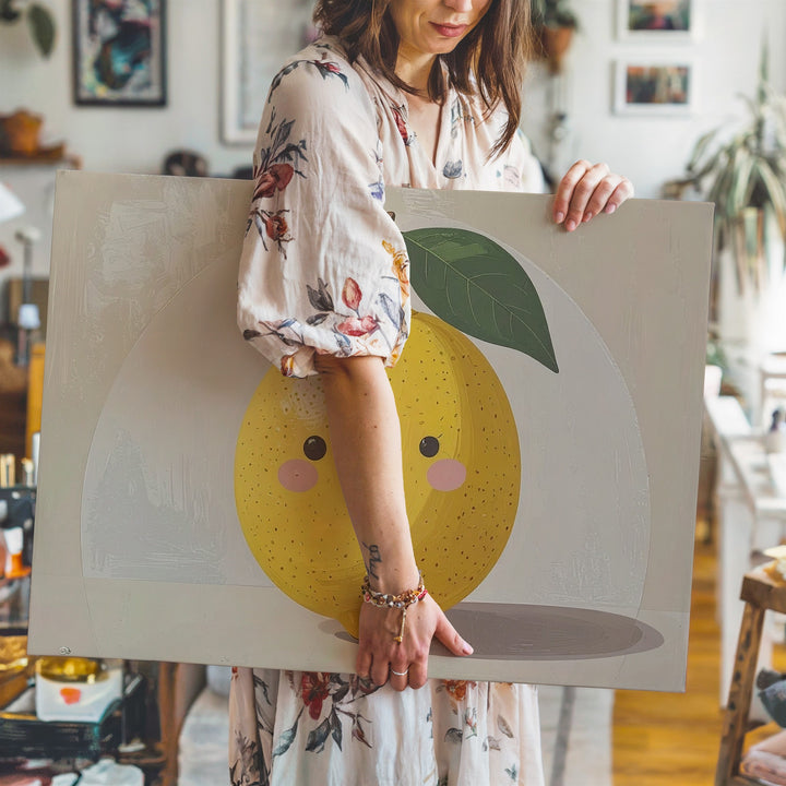 Cheerful Lemon Character Canvas – Playful Kitchen & Nursery Wall Art - Gifitto