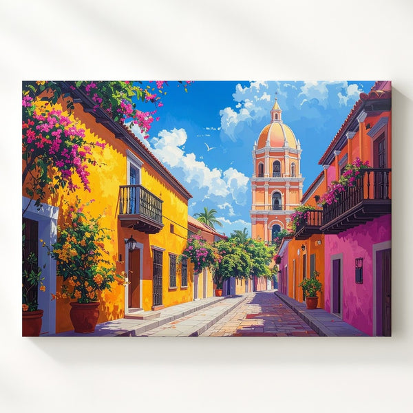Colorful Cartagena Street Canvas – Colonial Latin American Wall Art - Gifitto