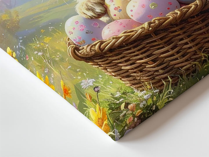 Easter Rabbit with Egg Basket Canvas – Spring Garden Wall Art - Gifitto