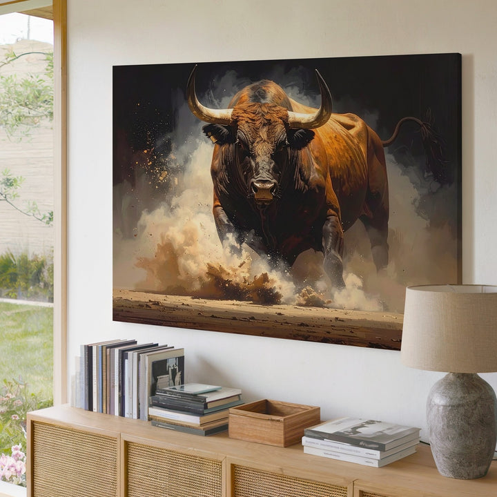 Charging Bull Power Canvas – Majestic Animal Strength Wall Art - Gifitto