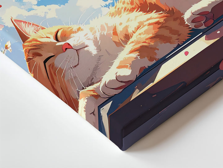 Springtime Serenity Canvas – Light Orange Cat Resting by Cherry Blossoms - Gifitto