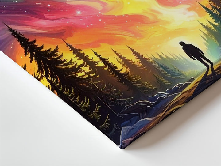 Aurora Wonder Canvas – Lone Figure Beneath Northern Lights in Snowy Forest - Gifitto