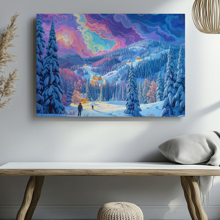 Dreamfire Winter Canvas – Surreal Fantasy Landscape with Glowing Sky - Gifitto