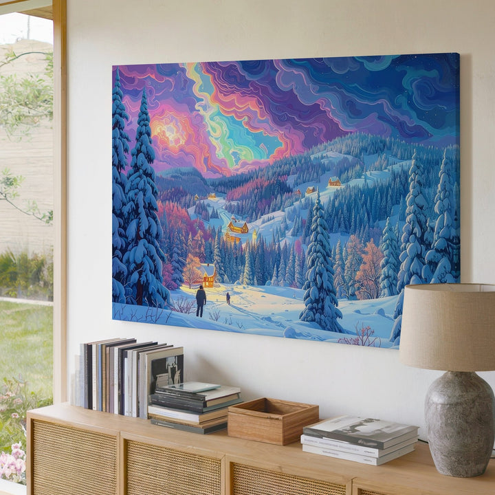 Dreamfire Winter Canvas – Surreal Fantasy Landscape with Glowing Sky - Gifitto