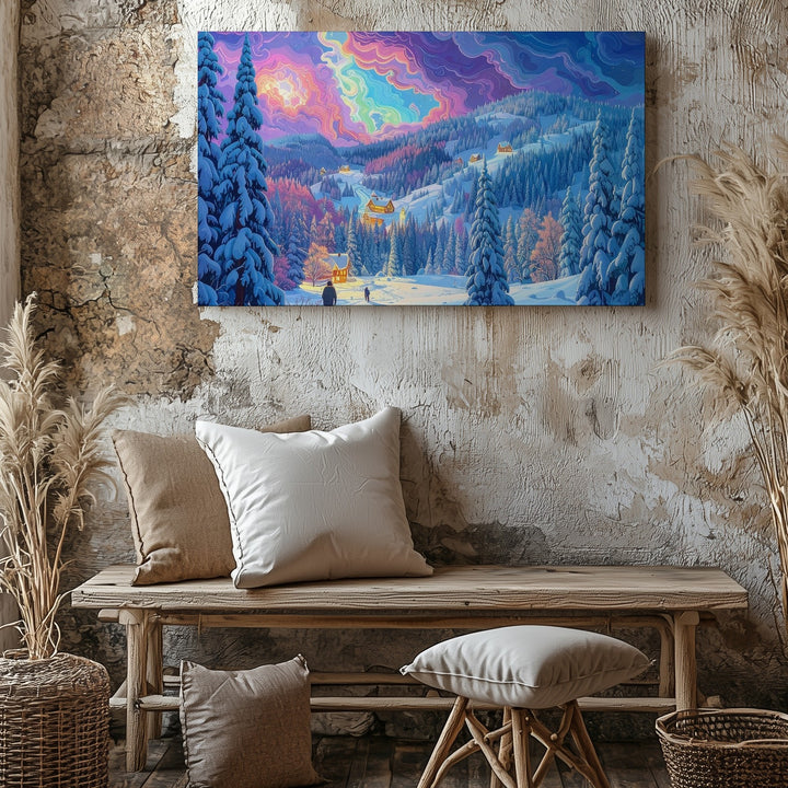 Dreamfire Winter Canvas – Surreal Fantasy Landscape with Glowing Sky - Gifitto