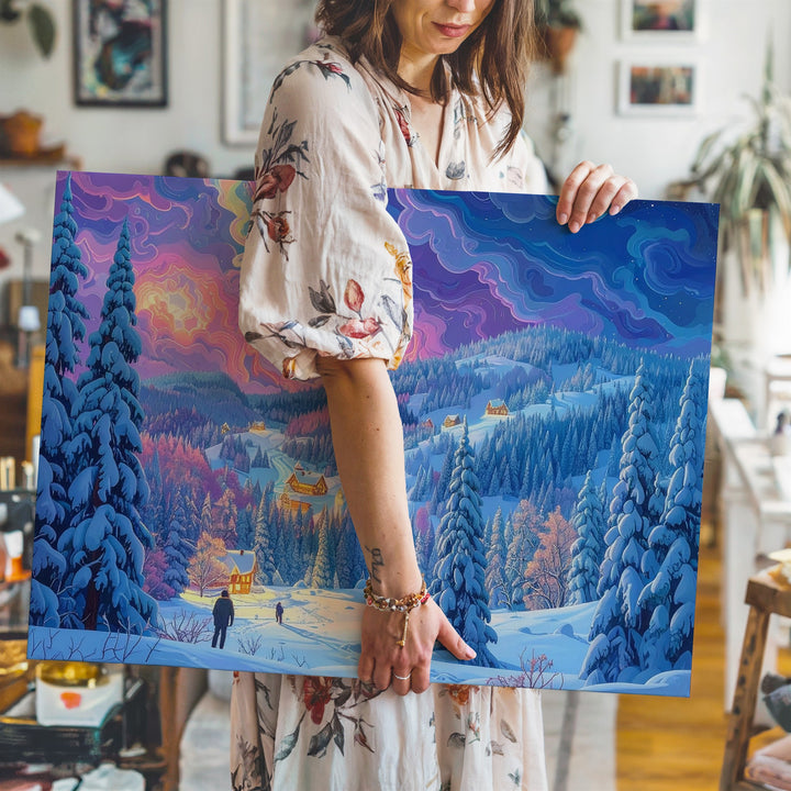 Dreamfire Winter Canvas – Surreal Fantasy Landscape with Glowing Sky - Gifitto