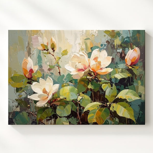 Morning Magnolia Garden Canvas – Abstract Floral Wall Art in Soft Peach Tones - Gifitto