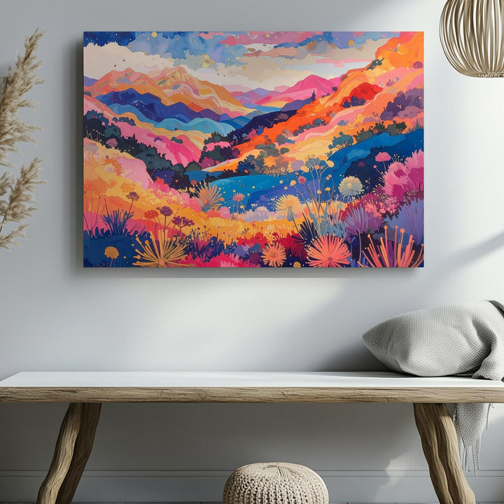 Dreamscape Flora Canvas – Abstract Colorful Landscape with Flowing Nature Forms - Gifitto