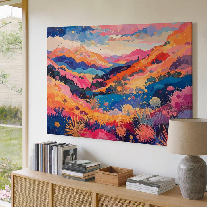 Dreamscape Flora Canvas – Abstract Colorful Landscape with Flowing Nature Forms - Gifitto