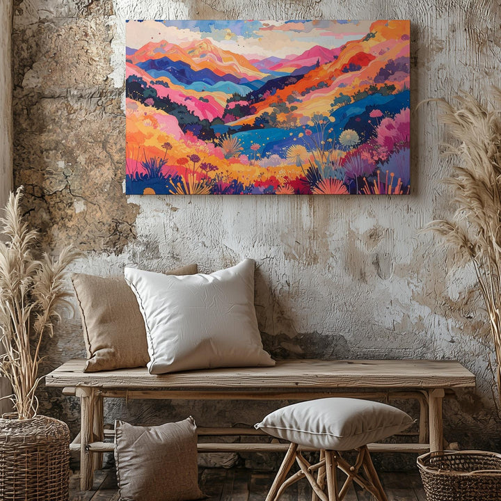 Dreamscape Flora Canvas – Abstract Colorful Landscape with Flowing Nature Forms - Gifitto
