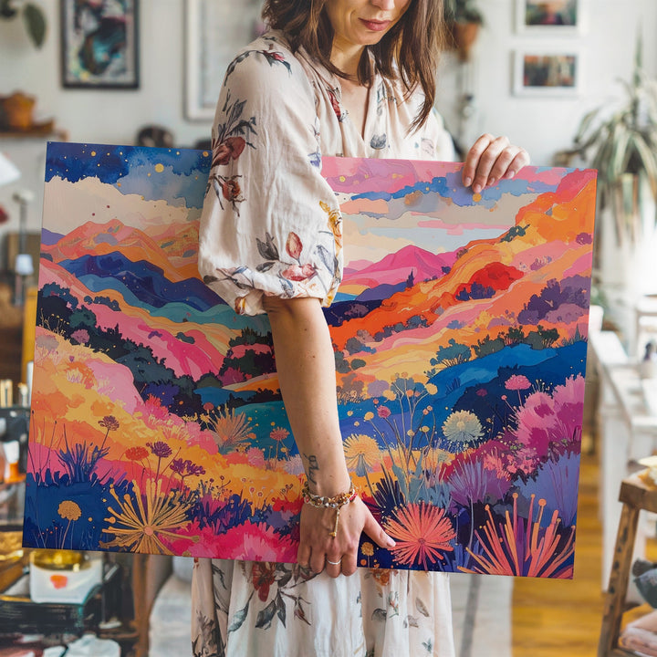 Dreamscape Flora Canvas – Abstract Colorful Landscape with Flowing Nature Forms - Gifitto