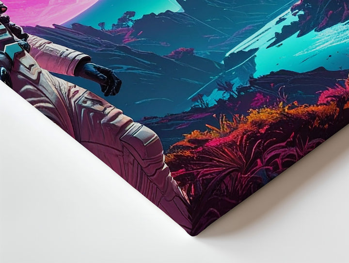 Astronaut on Alien Planet Canvas – Glowing Planet and Lush Landscape - Gifitto