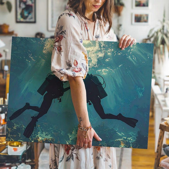 Deep Connection Canvas – Scuba Divers Touching Hands Underwater - Gifitto