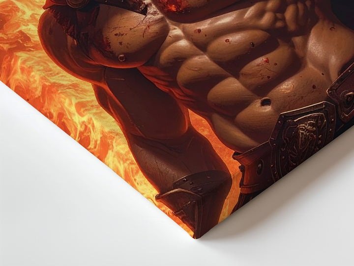 Fiery Greek Warrior Canvas – Dark Fantasy Martial Valor Art - Gifitto
